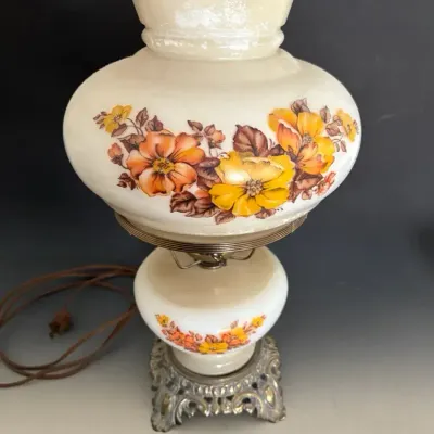 Vintage Milk Glass “Gone With the Wind “ Hurricane Table Lamp