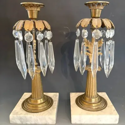 Pair Of Antique Victorian Brass Girandole Candlesticks