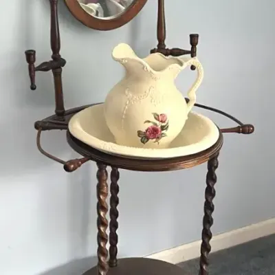 Victorian Style Stick Washstand with Pitcher and Bowl