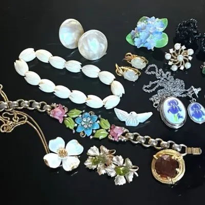 Vintage Jewelry with Marked, Mother of Pearl, Jade