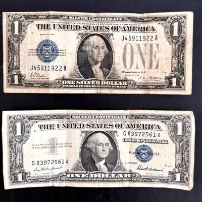 1928 One Dollar Silver Certificate “Funnyback” Note With 1957 Blue Seal Dollar