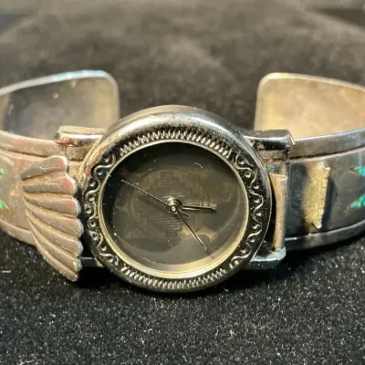 Native American Sterling Silver Cuff Band Tortoise Watch 