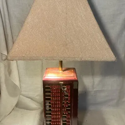 Vintage Chinese Wooden Abacus Table Lamp 22"h