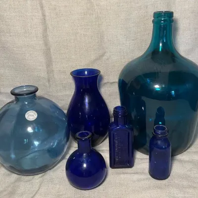 Blue Glass Bottles Vintage & Modern