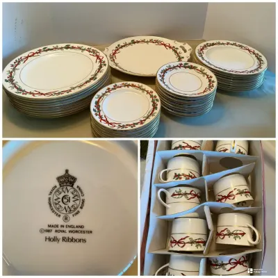 Royal Worchester Holly Ribbons Bone China Set For 9 