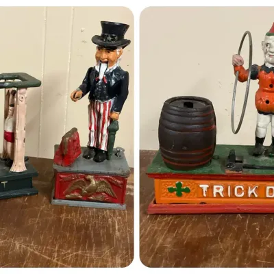 Cast Iron Banks Of Uncle Sam And An Acrobat 