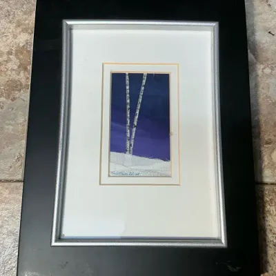 Karen Krull Robart “Aspen in Snow” Handpainted Fabric Art (6.75 x 8.75)