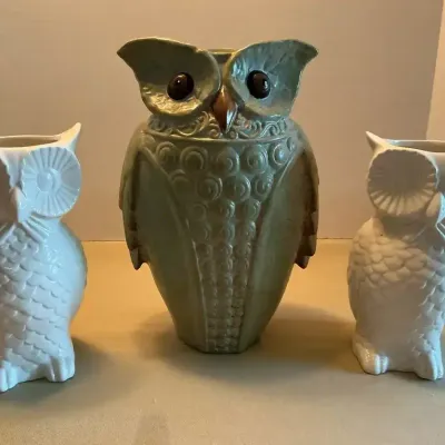 Set Of Three Owl Vases 