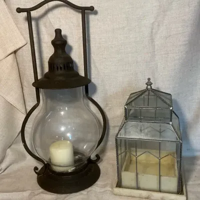 Metal & Glass Candle Lantern 21"h & Gothic Terrarium 12.5"h