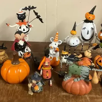 Halloween Figures Including Cats, Mice, Pumpkins, And More