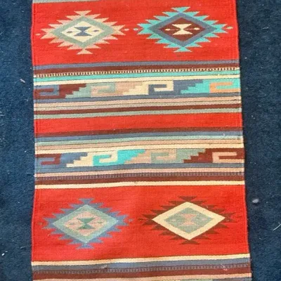 Handwoven Zapotec Mexican Wool Rug 1'11" x 3'9"