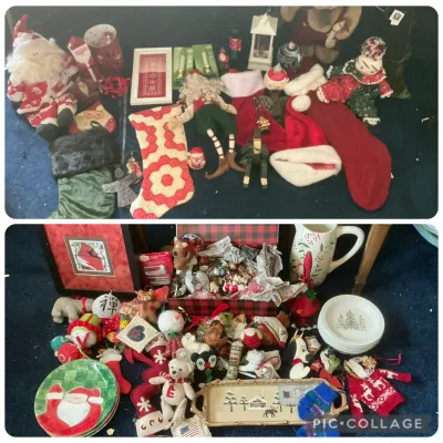 Assorted Christmas Decor incl. Quilted Stocking, Ornaments, & More