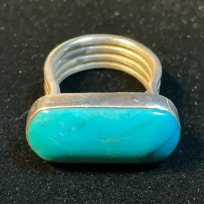 Sterling Silver Multi-Wire Elongated Turquoise Ring (Size 8.5) (14.08 Grams Total)