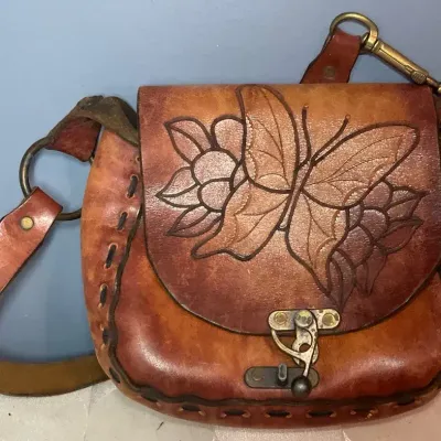 Vintage Hand Tooled Leather Shoulder Bag