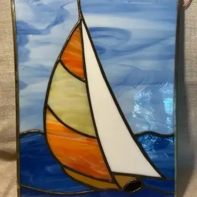 Slag & Stained Glass Sailboat Hanging Decor