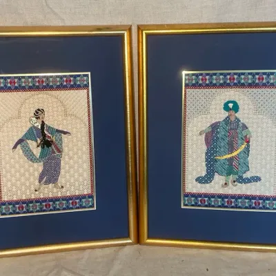 Persian Embroidered Man & Woman 18.5"h x 15"w