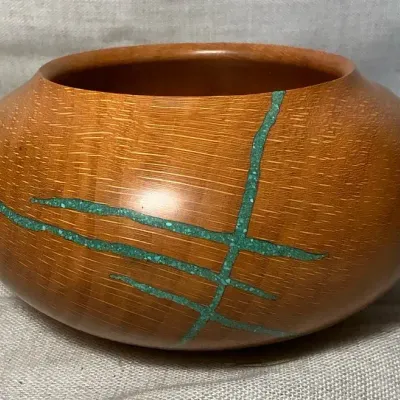 Chris Zema Beechwood Bowl with Turquoise Inlay