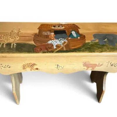 Family Woodworkers Noah’s Ark Painted Small Bench (11 x 30 x 18)