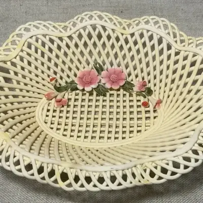 Vintage Matte Porcelain Woven Basket Dish 