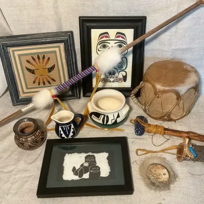 Native American Art, Pottery, Drum, & More