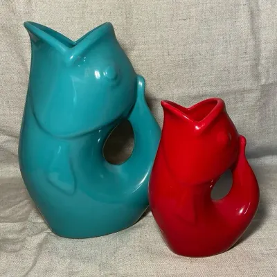 Blue & Red GurglePot Fish Pitchers