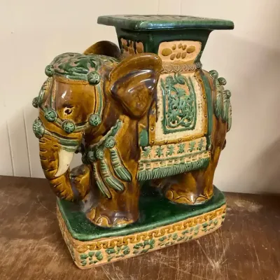 Vintage Ceramic Elephant Garden Stool 
