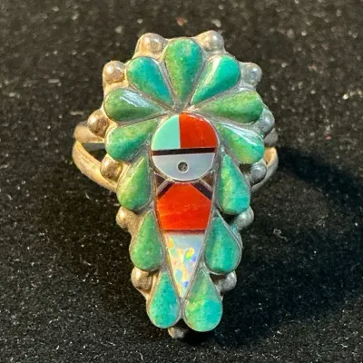 Sterling Silver Zuni Sun Face Signed Ring (Size 7.25) (4.82 Grams Total)