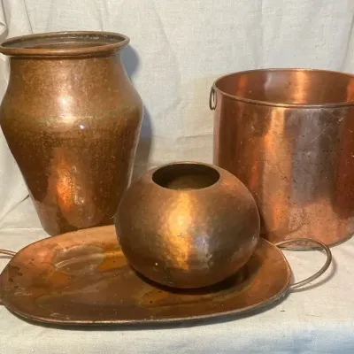 Copper Vases, Tray, & Bucket
