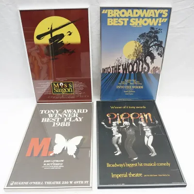 4 Framed Theatre Musical Lobby Cards, Into the Woods, Miss Saigon, 