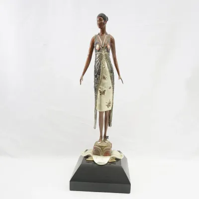 Erte "Butterfly Lady" Cold-Painted Gilt Bronze, 22 in, Chalk & Vermilion Documentation