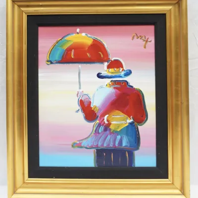 Peter Max "Umbrella Man On Blend Ver. XIII" #7 Hand-Embellished Acrylic On Canvas