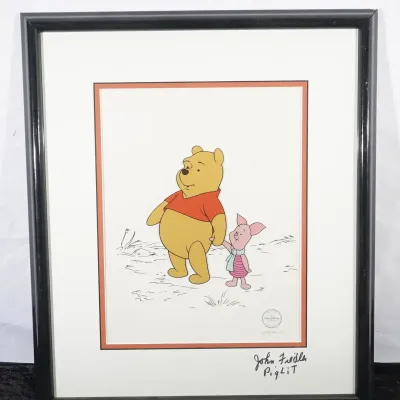 Disney Winnie The Pooh And Piglet Sericel, Signed By John Fiedler