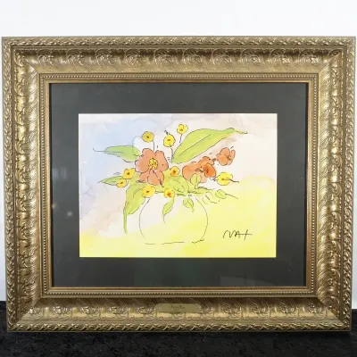 Peter Max "Flower Bouquet" Signed Original Watercolor, 11 x 15, With COA