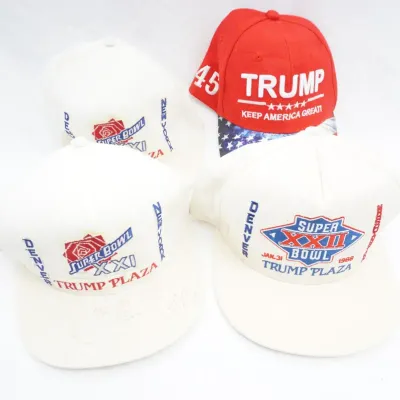 4 Caps - 3 Super Bowl Trump Plaza, One Signed, And Red Trump 45
