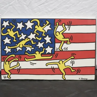 American Flag Design After Keith Haring - Licensed Canvas Reproduction