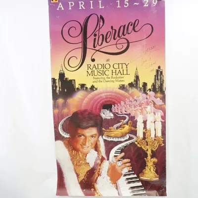 Unframed Vintage Signed Liberace Poster For Radio City Hall 1984