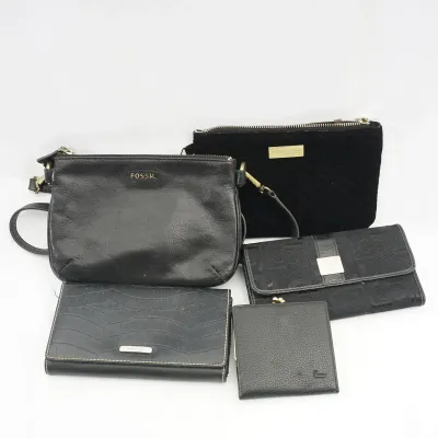 5 Black Handbags And Wallets - Fossil, Adrienne Vittadini, Lancel Paris