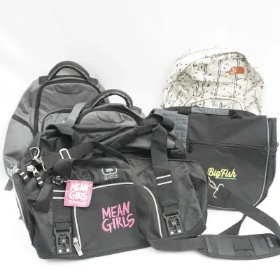 5 Bags - 2 Columbia Backpacks, North Face, Mean Girls Duffle With Tags