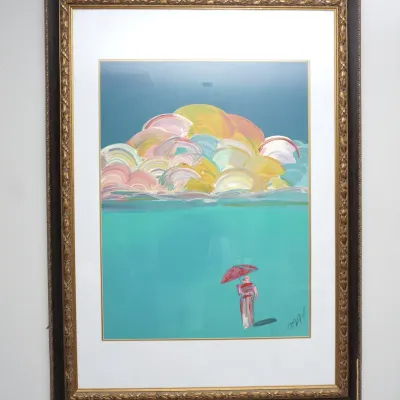 Peter Max "Umbrella Man With Rainbow Sky" Signed Serigraph, 30 x 40 In.