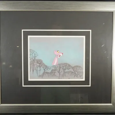 Pink Panther Original Production Framed Animation Cel And Hand-Painted Background