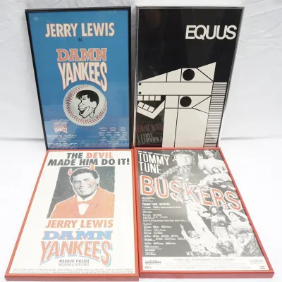 4 Framed Theater Cards - Jerry Lewis Damn Yankees, Equus, Tommy Tune