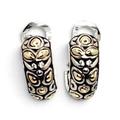 John Hardy 18k Gold & Sterling Silver Hoop Earrings (12.57g)