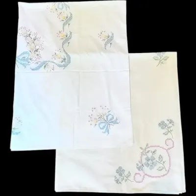 2 Floral Cross-Stitch Tablecloths