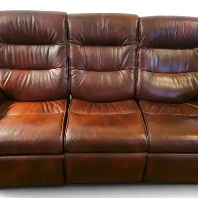 Brown Leather Sofa with Reclining Footrest & Headrest 