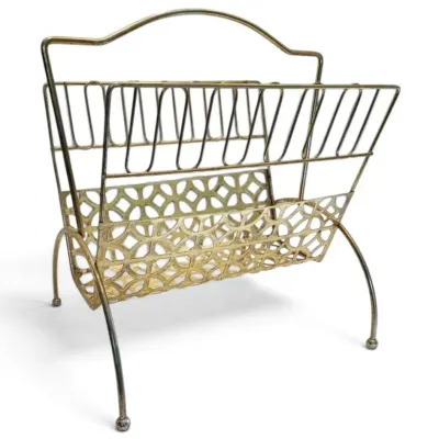 MCM Gold-Toned Metal Magazine/Record Rack