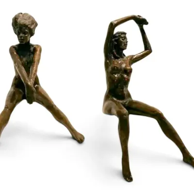 Bronze Shelf Sitter Figurines of Nude Women - Signed