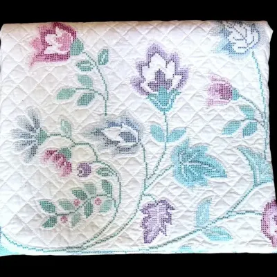 Hand-Stitched Floral Quilt (95.5'' x 85”)