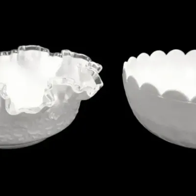 Fenton Silvercrest Spanish Lace Ruffled Edge Dish & Milk Glass Bowl