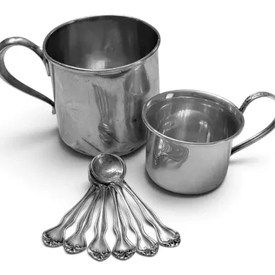 Sterling Silver Baby Cups & Miniature Spoons (96g Total)