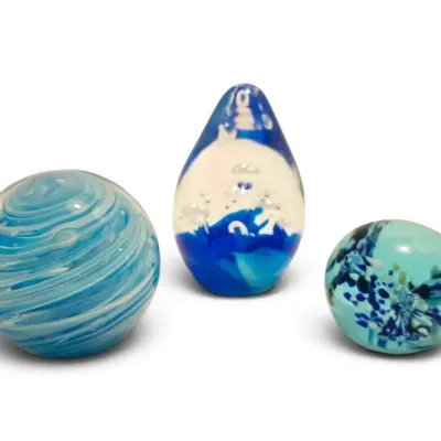 Blue & Clear Art Glass Paperweights